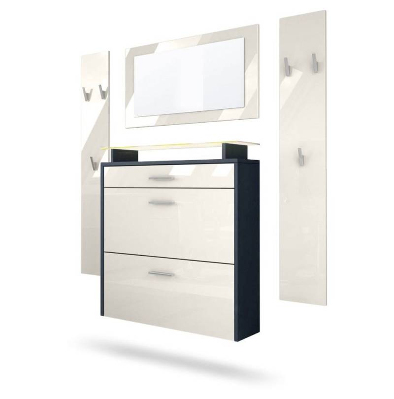Vladon Garderoben-Set Malea, (Garderobenset bestehend aus 1 Hängeschuhschrank, 1 Wandspiegel und 2 Garderobenpaneele), Anthrazit matt/Creme Hochglanz, inkl. LED-Beleuchtung RGB von Vladon