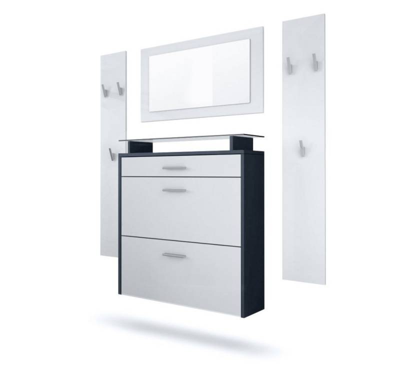 Vladon Garderoben-Set Malea, (Garderobenset bestehend aus 1 Hängeschuhschrank, 1 Wandspiegel und 2 Garderobenpaneele), Anthrazit matt/Weiß matt von Vladon