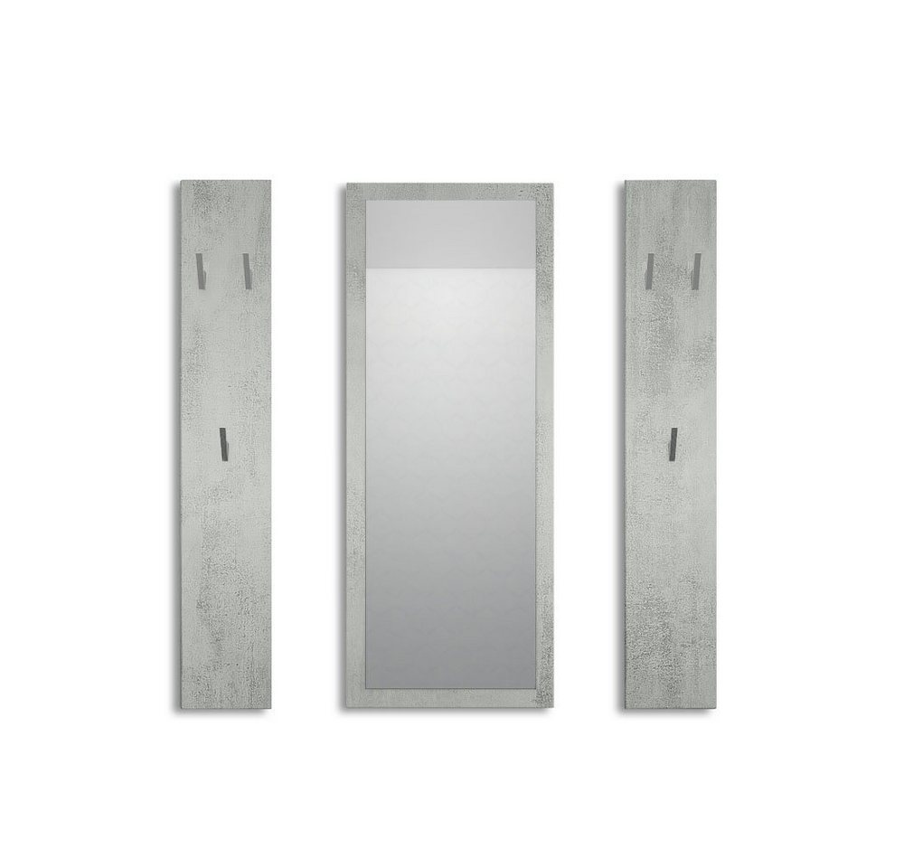 Vladon Garderoben-Set Spot, (Flurgarderobe, 3-St., mit 2 Garderobenpaneelen und 1 Spiegel), Beton Oxid Optik (Paneel: 24 x 140 x 10 cm/Spiegel: 55 x 139 x 2 cm) von Vladon