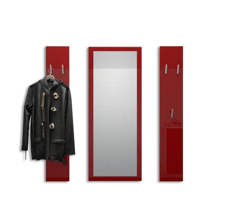 Vladon Garderoben-Set Spot, (Flurgarderobe, mit 2 Garderobenpaneelen und 1 Spiegel), Bordeaux Hochglanz (Paneel: 24 x 140 x 10 cm/Spiegel: 55 x 139 x 2 cm) von Vladon