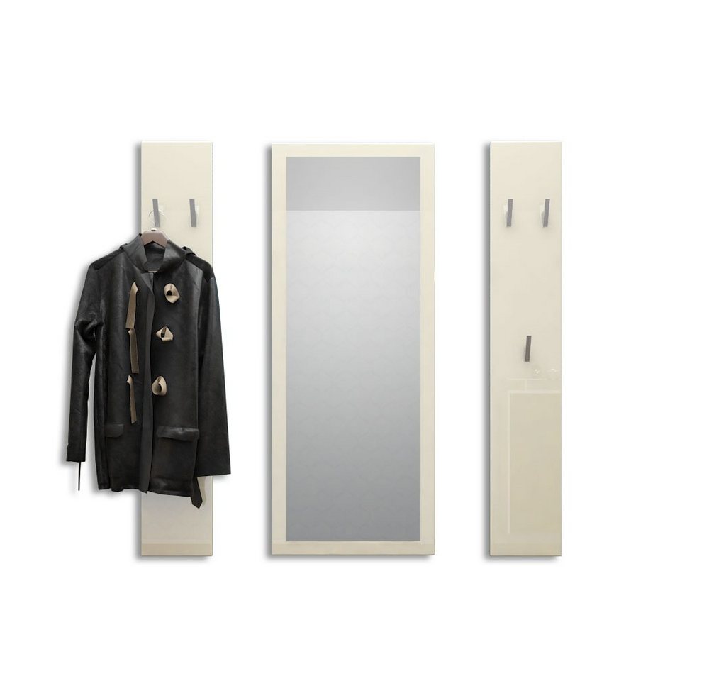 Vladon Garderoben-Set Spot, (Flurgarderobe, 3-St., mit 2 Garderobenpaneelen und 1 Spiegel), Creme Hochglanz (Paneel: 24 x 140 x 10 cm/Spiegel: 55 x 139 x 2 cm) von Vladon