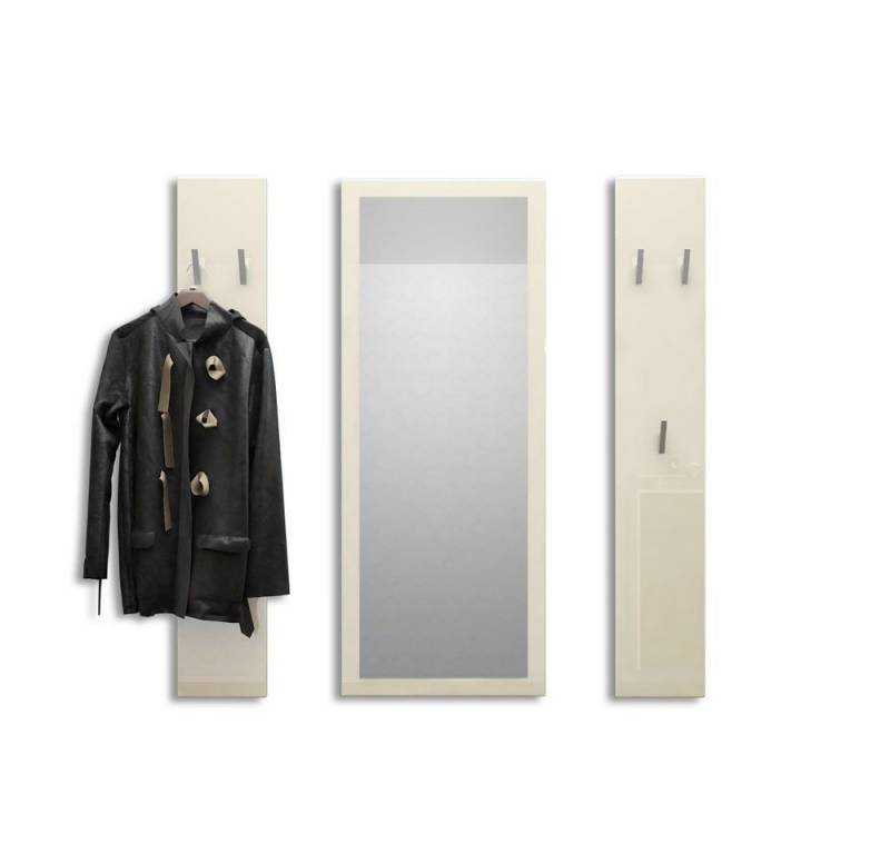 Vladon Garderoben-Set Spot, (Flurgarderobe, mit 2 Garderobenpaneelen und 1 Spiegel), Creme Hochglanz (Paneel: 24 x 140 x 10 cm/Spiegel: 55 x 139 x 2 cm) von Vladon
