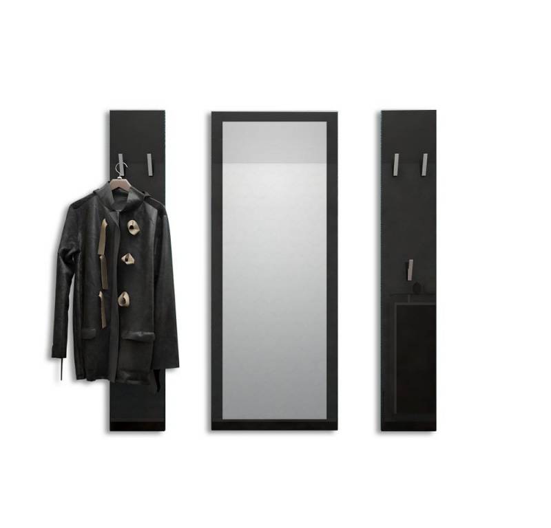 Vladon Garderoben-Set Spot, (Flurgarderobe, mit 2 Garderobenpaneelen und 1 Spiegel), Schwarz Hochglanz (Paneel: 24 x 140 x 10 cm/Spiegel: 55 x 139 x 2 cm) von Vladon