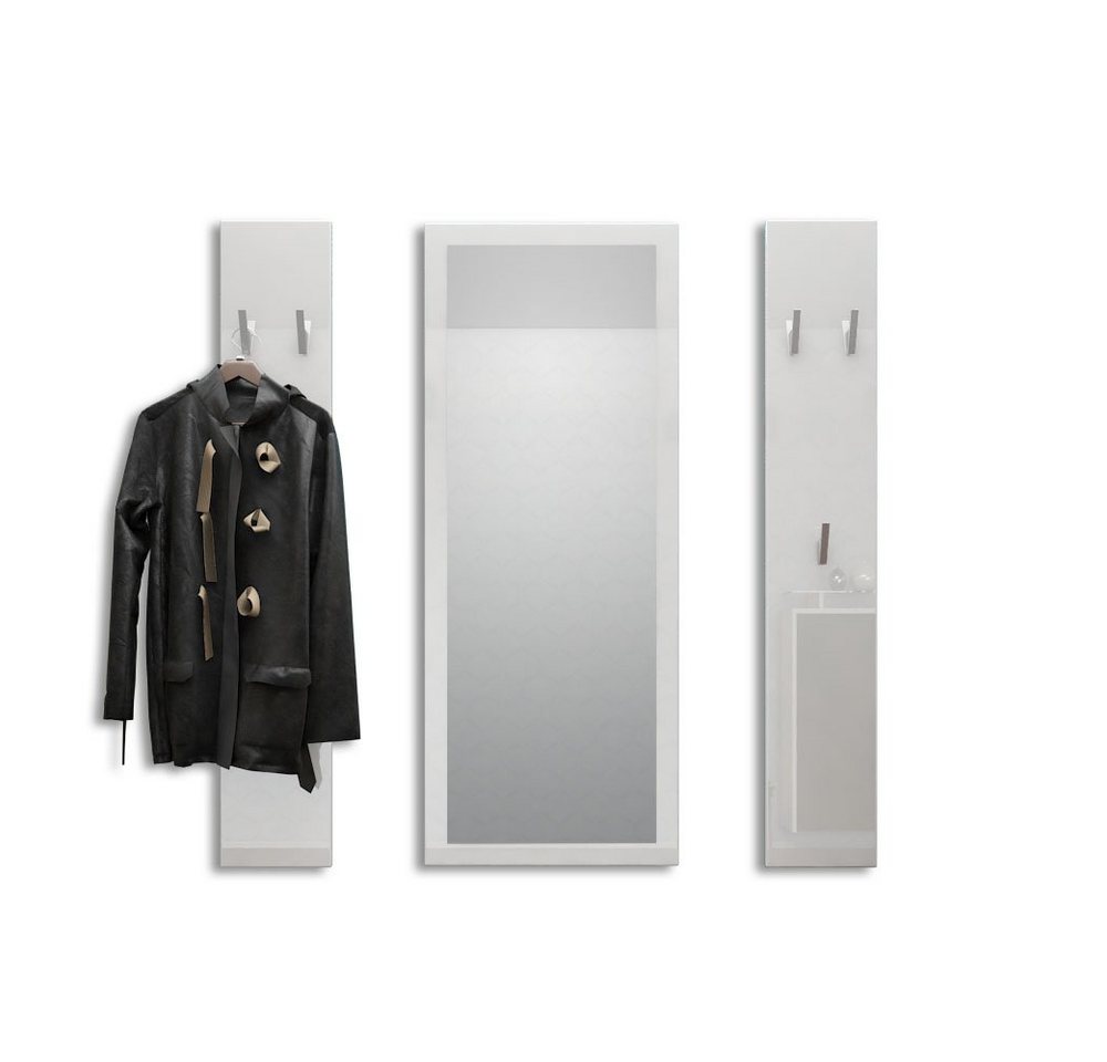 Vladon Garderoben-Set Spot, (Flurgarderobe, mit 2 Garderobenpaneelen und 1 Spiegel), Weiß Hochglanz (Paneel: 24 x 140 x 10 cm/Spiegel: 55 x 139 x 2 cm) von Vladon