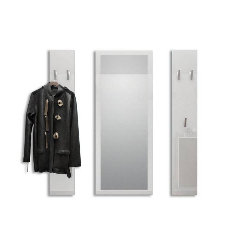 Vladon Garderoben-Set Spot, (Flurgarderobe, mit 2 Garderobenpaneelen und 1 Spiegel), Weiß Hochglanz (Paneel: 24 x 140 x 10 cm/Spiegel: 55 x 139 x 2 cm) von Vladon
