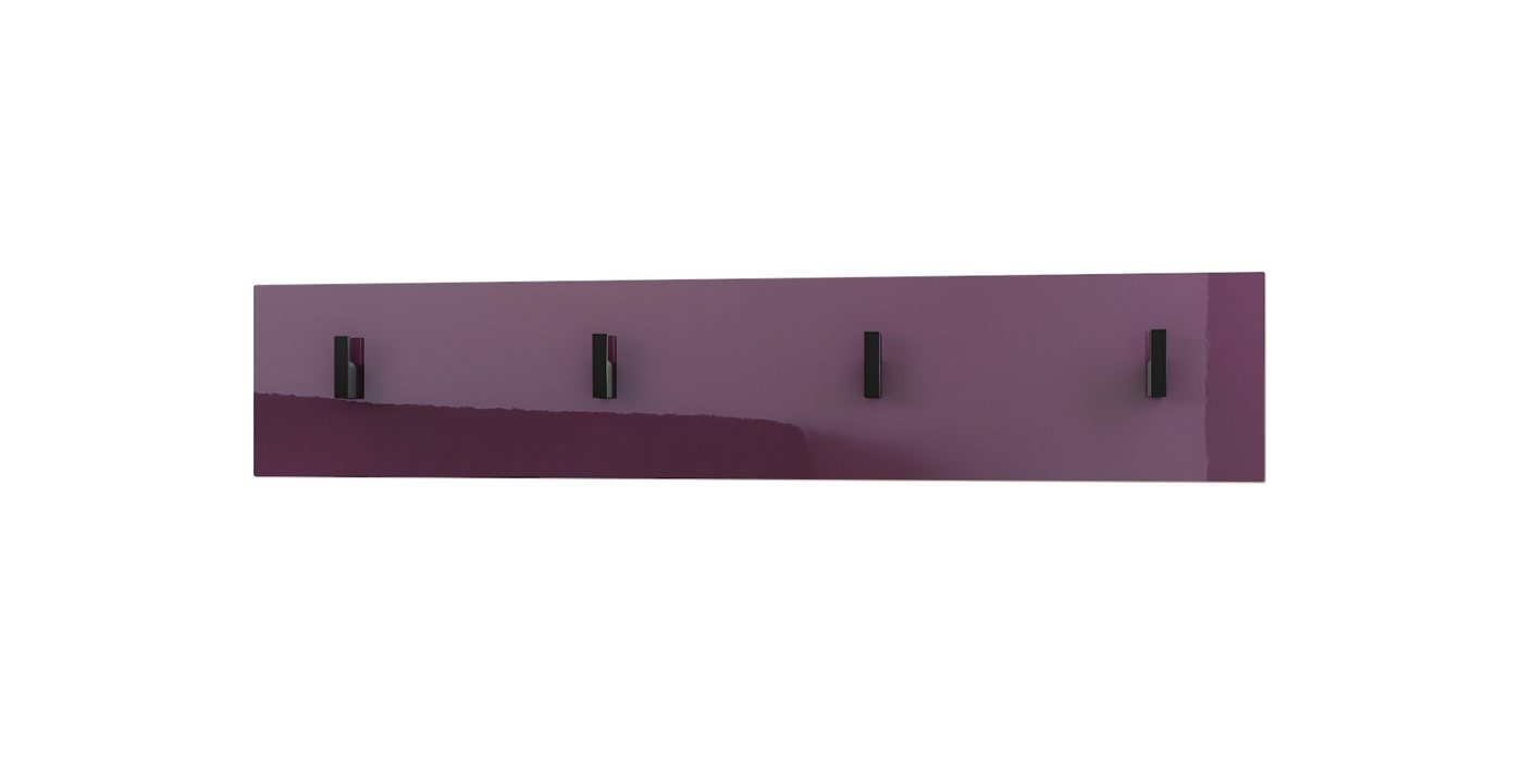 Vladon Garderobenpaneel Linea (Wandgarderobe, mit 4 Kleiderhaken), Brombeer Hochglanz (72 x 14,5 x 3,5 cm) von Vladon