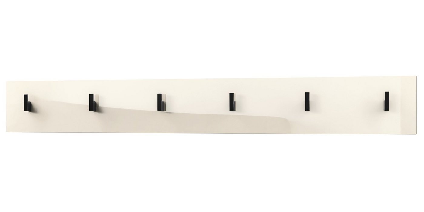 Vladon Garderobenpaneel Linea (Wandgarderobe, mit 6 Kleiderhaken), Creme Hochglanz (110,5 x 14,5 x 3,5 cm) von Vladon