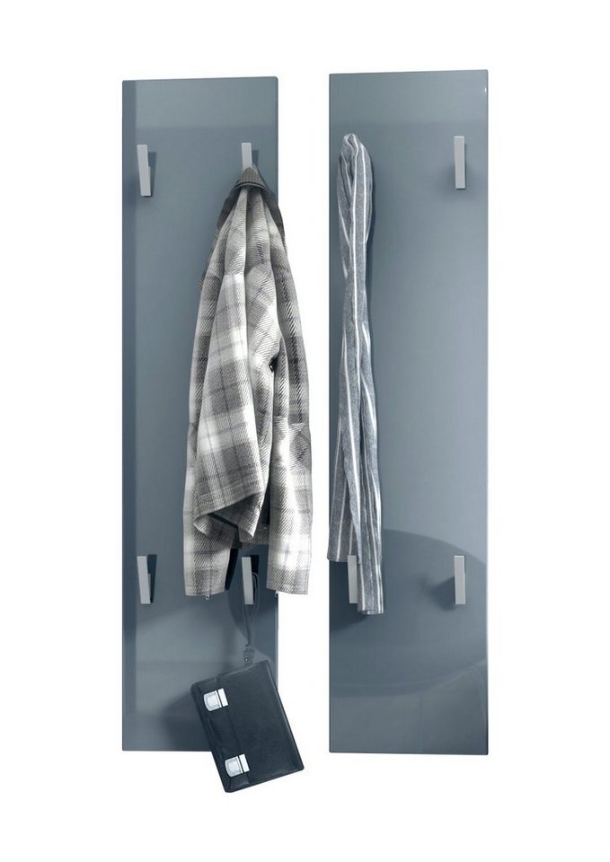 Vladon Garderobenpaneel Wandpaneel 120 (Garderobenpaneel, bestehend aus 2 Paneelen), Grau Hochglanz (je 28 x 120 x 2 cm) von Vladon