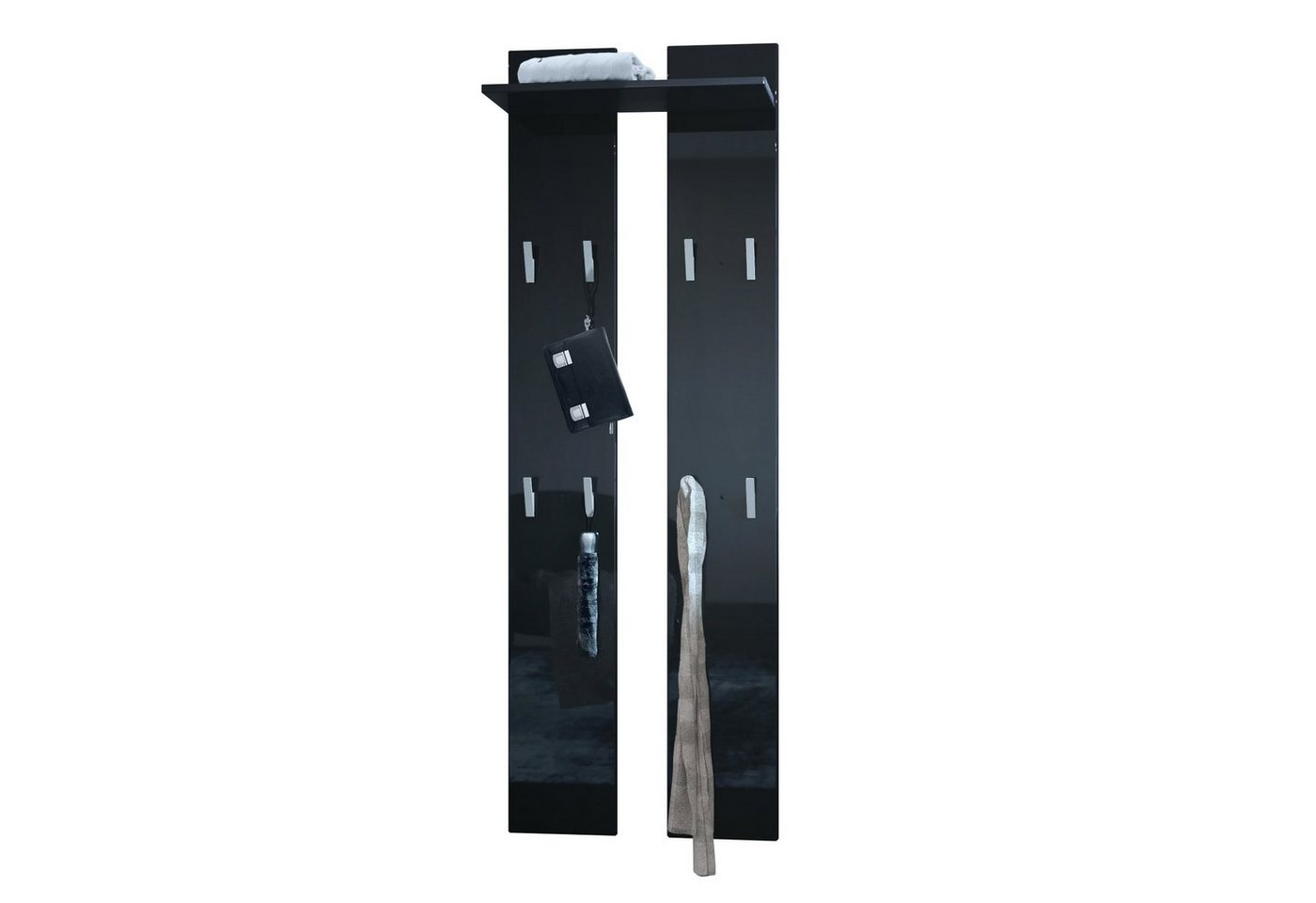 Vladon Garderobenpaneel Wandpaneel 170 (Garderobenpaneel, bestehend aus 2 Paneelen und 1 Ablagefläche), Schwarz Hochglanz (58 x 170 x 21 cm) von Vladon