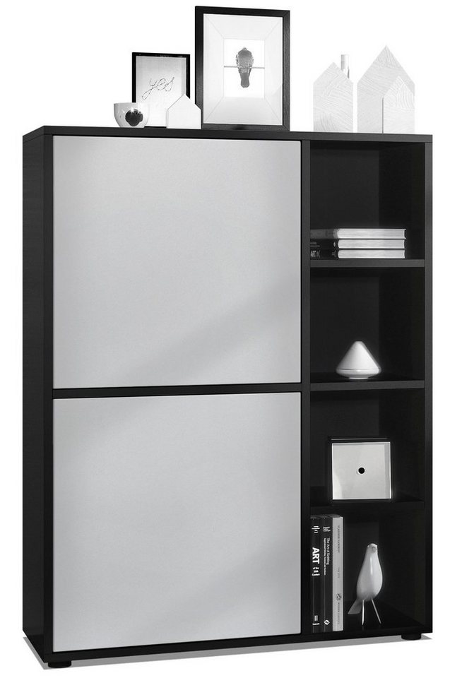 Vladon Highboard Cuba (Anrichte, mit 2 Türen und 4 offene Fächer), Schwarz matt/Hellgrau seidenmatt (79 x 105,5 x 35,5 cm) von Vladon