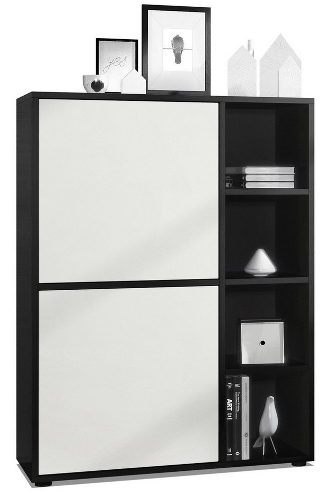 Vladon Highboard Cuba (Anrichte, mit 2 Türen und 4 offene Fächer), Schwarz matt/Weiß matt (79 x 105,5 x 35,5 cm) von Vladon