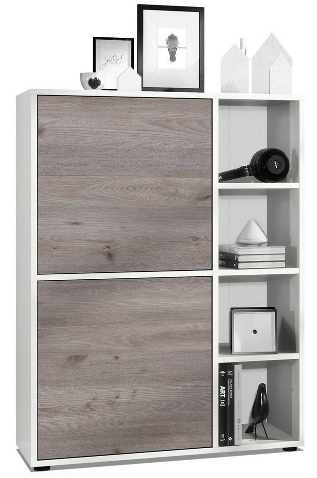 Vladon Highboard Cuba (Anrichte, mit 2 Türen und 4 offene Fächer), Weiß matt/Eiche Nordic (79 x 105,5 x 35,5 cm) von Vladon