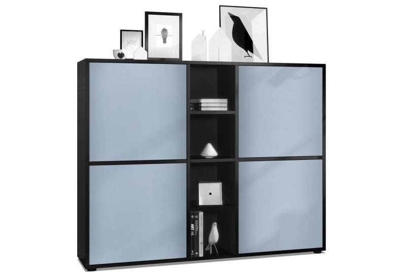 Vladon Highboard Cuba V3 (Highboard, Schrank Anrichte Cuba V3 mit 12 Fächern), Korpus in Schwarz matt / Fronten in Denim matt (130,5x105,5x35,5 cm) von Vladon