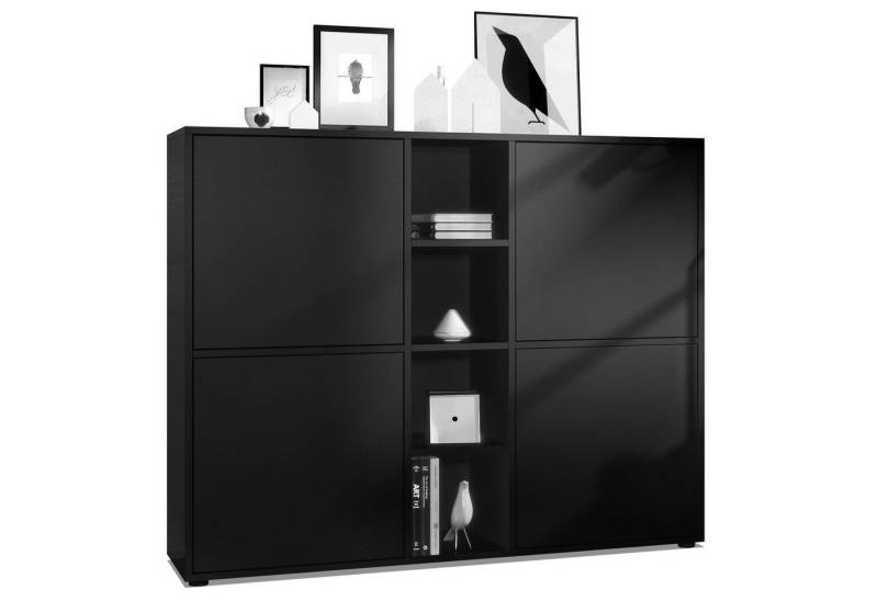 Vladon Highboard Cuba V3 (Highboard, Schrank Anrichte Cuba V3 mit 12 Fächern), Korpus in Schwarz matt / Fronten in Schwarz matt (130,5x105,5x35,5 cm) von Vladon