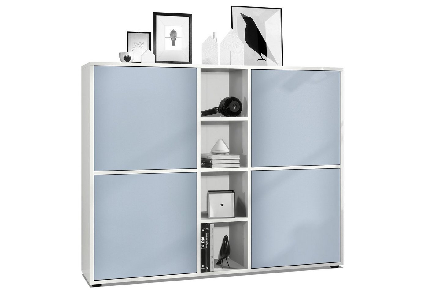 Vladon Highboard Cuba V3 (Highboard, Schrank Anrichte Cuba V3 mit 12 Fächern), Korpus in Weiß matt / Fronten in Denim matt (130,5 x 105,5 x 35,5 cm) von Vladon