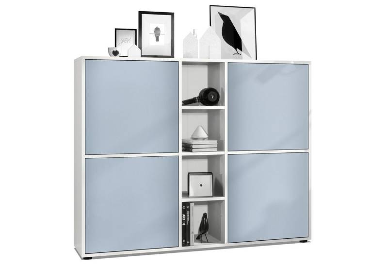 Vladon Highboard Cuba V3 (Highboard, Schrank Anrichte Cuba V3 mit 12 Fächern), Korpus in Weiß matt / Fronten in Denim matt (130,5 x 105,5 x 35,5 cm) von Vladon