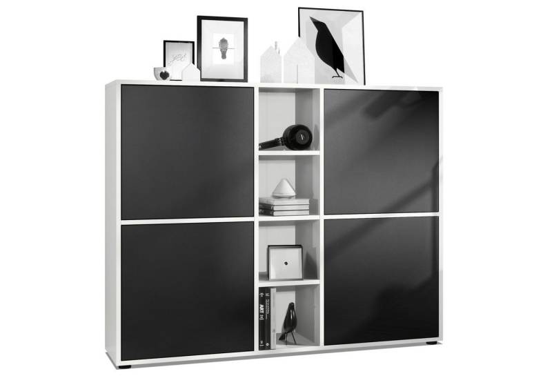 Vladon Highboard Cuba V3 (Highboard, Schrank Anrichte Cuba V3 mit 12 Fächern), Korpus in Weiß matt / Fronten in Schwarz matt (130,5x105,5x35,5 cm) von Vladon