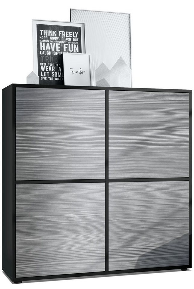 Vladon Highboard Cuba V2 (Schrank, 104 x 105,5 x 35,5 cm Sideboard mit 8 Fächern), Korpus in Schwarz matt / Fronten in Avola-Anthrazit von Vladon