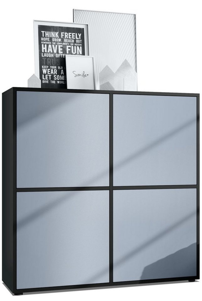 Vladon Highboard Cuba (Schrank, 104 x 105,5 x 35,5 cm Sideboard mit 8 Fächern), Korpus in Schwarz matt / Fronten in Denim matt von Vladon
