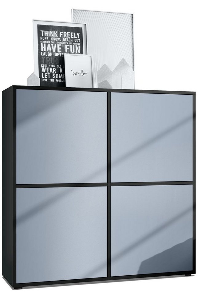 Vladon Highboard Cuba V2 (Schrank, 104 x 105,5 x 35,5 cm Sideboard mit 8 Fächern), Korpus in Schwarz matt / Fronten in Denim matt von Vladon