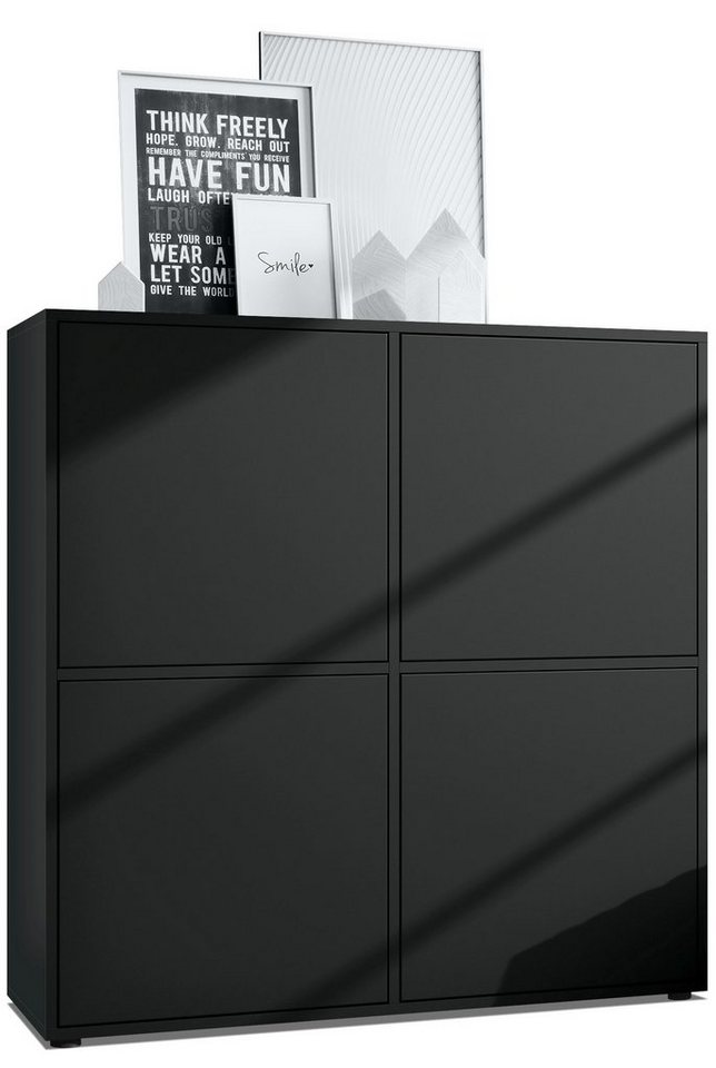 Vladon Highboard Cuba V2 (Schrank, 104 x 105,5 x 35,5 cm Sideboard mit 8 Fächern), Korpus in Schwarz matt / Fronten in Schwarz matt von Vladon