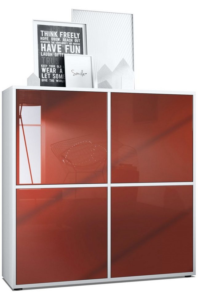 Vladon Highboard Cuba V2 (Schrank, 104 x 105,5 x 35,5 cm Sideboard mit 8 Fächern), Korpus in Weiß matt / Fronten in Bordeaux Hochglanz von Vladon