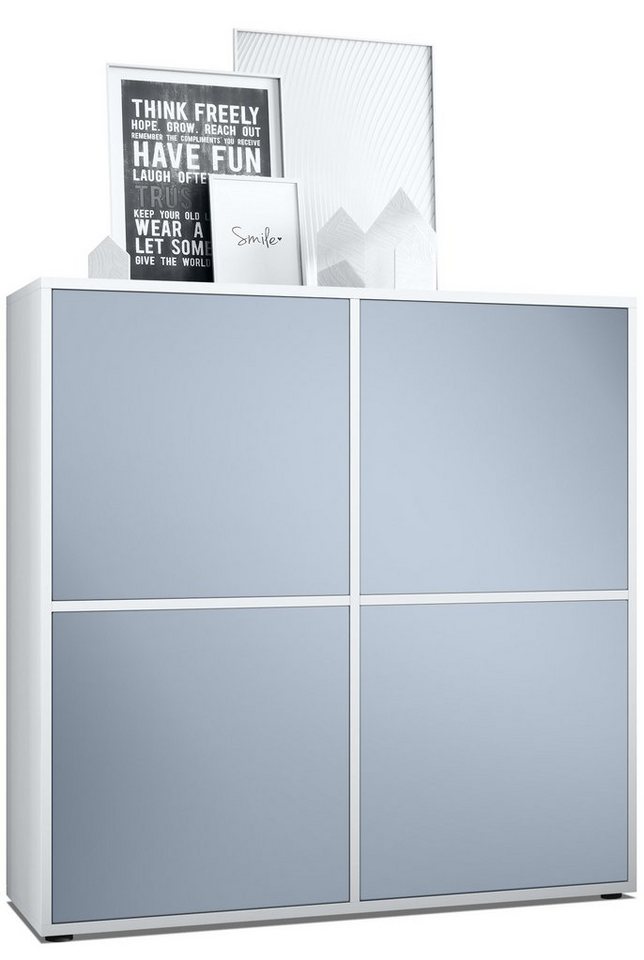 Vladon Highboard Cuba V2 (Schrank, 104 x 105,5 x 35,5 cm Sideboard mit 8 Fächern), Korpus in Weiß matt / Fronten in Denim matt von Vladon