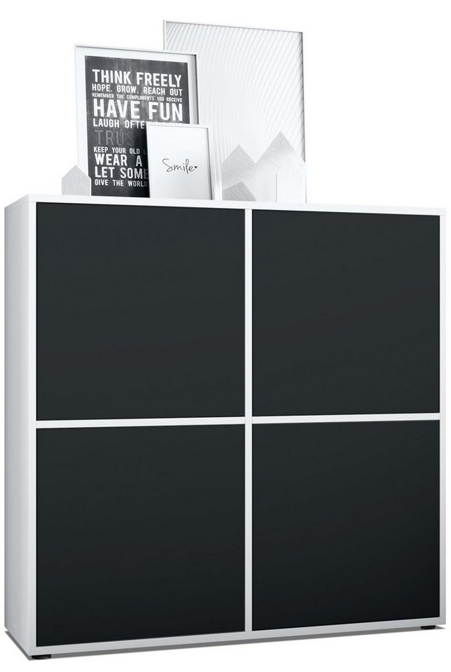 Vladon Highboard Cuba V2 (Schrank, 104 x 105,5 x 35,5 cm Sideboard mit 8 Fächern), Korpus in Weiß matt / Fronten in Schwarz matt von Vladon
