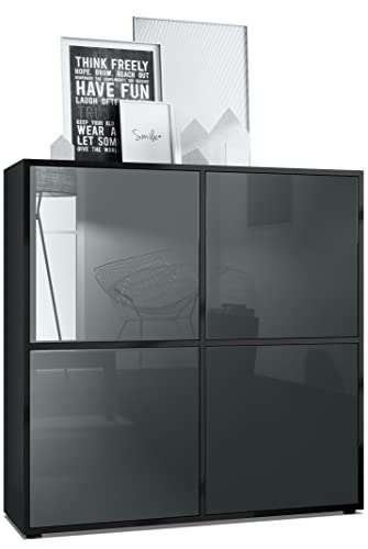 Vladon Highboard Cuba V2 Schrank 104 x 105,5 x 35,5 cm Sideboard mit 8 Fächern, Made in Germany, Korpus in Schwarz matt/Fronten in Grau Hochglanz von Vladon