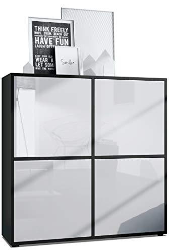 Vladon Highboard Cuba V2 Schrank 104 x 105,5 x 35,5 cm Sideboard mit 8 Fächern, Made in Germany, Korpus in Schwarz matt/Fronten in Weiß Hochglanz Vladon Highboard Cuba V2 Schrank 104 x 105,5 x 35,5 cm Sideboard mit 8 Fächern, Made in Germany, Korpus in Schwarz matt/Fronten in Weiß Hochglanz von Vladon