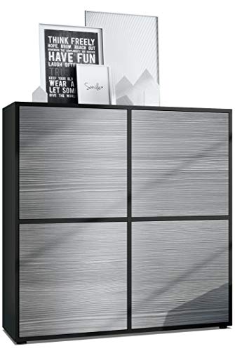 Vladon Highboard Cuba V2 Schrank 104 x 105,5 x 35,5 cm Sideboard mit 8 Fächern, Made in Germany, Korpus in Schwarz matt/Fronten in Avola-Anthrazit von Vladon