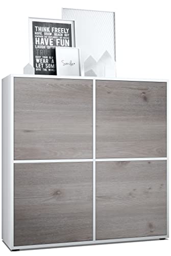 Vladon Highboard Cuba V2 Schrank 104 x 105,5 x 35,5 cm Sideboard mit 8 Fächern, Made in Germany, Korpus in Weiß matt/Fronten in Eiche Nordic von Vladon
