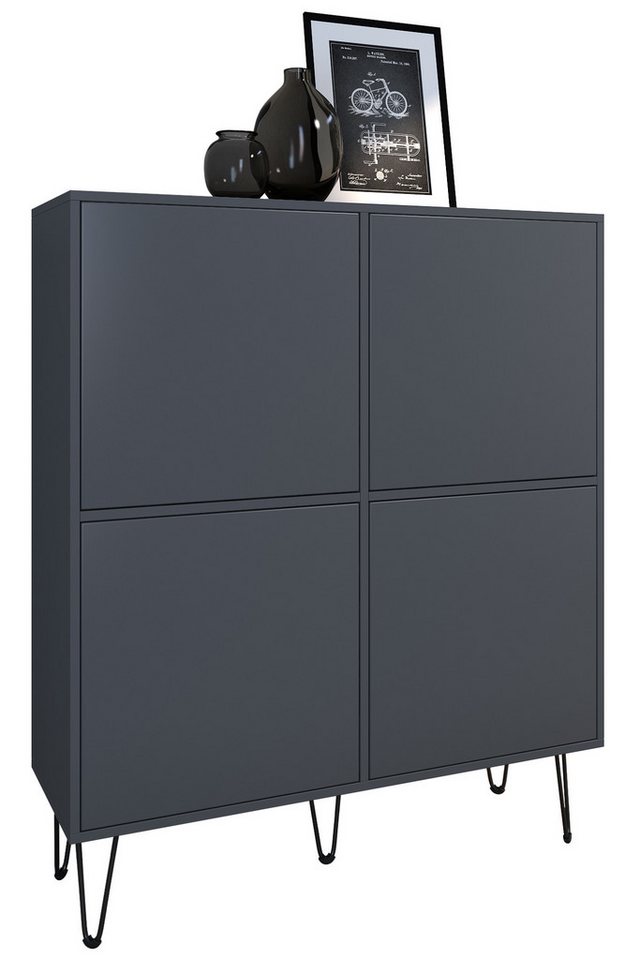 Vladon Highboard Havana V2 (Sideboard mit 4 Türen und 8 geschlossenen Fächern, Kommode, Made in Germany), Anthrazit matt / Anthrazit matt (104 x 124 x 35 cm) von Vladon