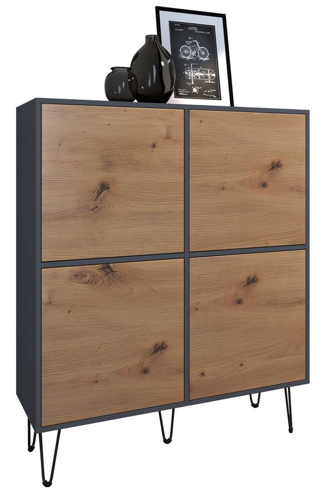 Vladon Highboard Havana V2 (Sideboard mit 4 Türen und 8 geschlossenen Fächern, Kommode, Made in Germany), Anthrazit matt / Eiche Evoke (104 x 124 x 35 cm) von Vladon