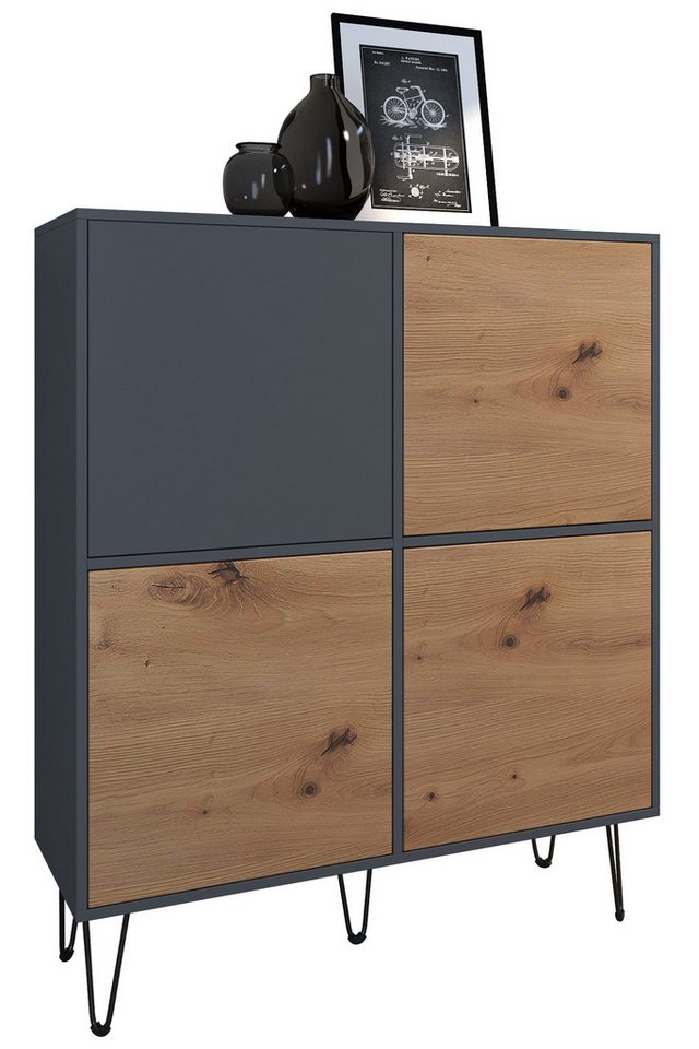 Vladon Highboard Havana V2 (Sideboard mit 4 Türen und 8 geschlossenen Fächern, Kommode, Made in Germany), Anthrazit matt / Eiche Evoke (104 x 124 x 35 cm) von Vladon