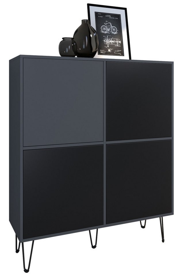 Vladon Highboard Havana V2 (Sideboard mit 4 Türen und 8 geschlossenen Fächern, Kommode, Made in Germany), Anthrazit matt / Schwarz matt (104 x 124 x 35 cm) von Vladon