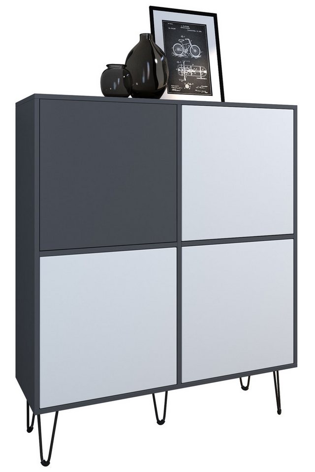 Vladon Highboard Havana V2 (Sideboard mit 4 Türen und 8 geschlossenen Fächern, Kommode, Made in Germany), Anthrazit matt / Weiß matt (104 x 124 x 35 cm) von Vladon