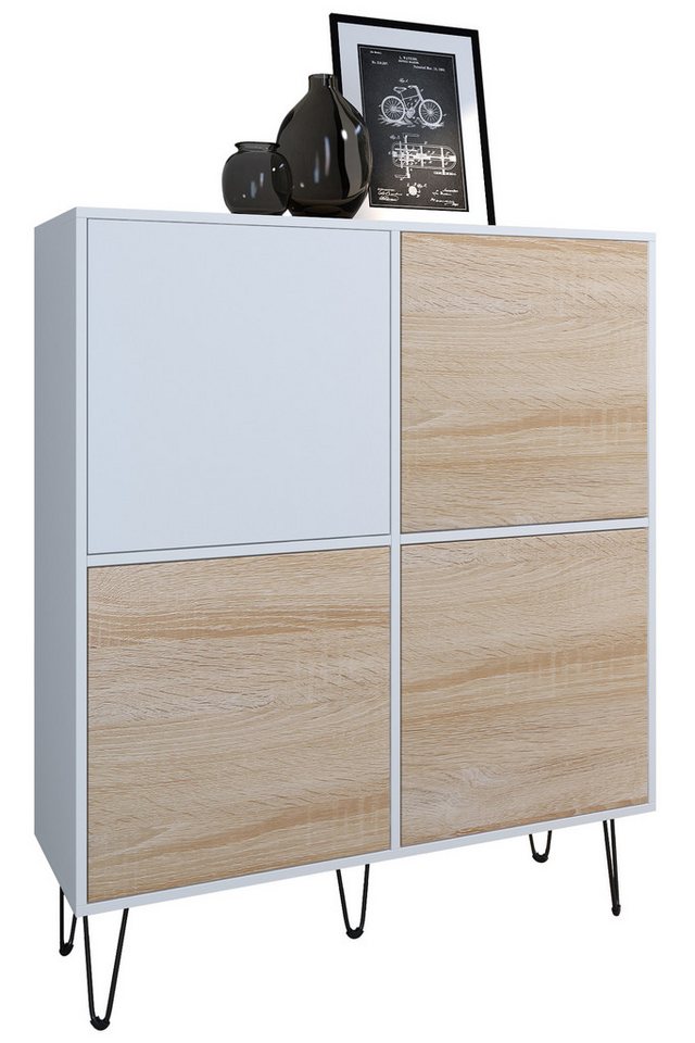 Vladon Highboard Havana V2 (Sideboard mit 4 Türen und 8 geschlossenen Fächern, Kommode Made in Germany), Weiß matt / Weiß matt (104 x 124 x 35 cm) von Vladon