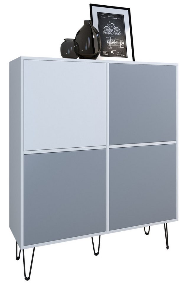 Vladon Highboard Havana V2 (Sideboard mit 4 Türen und 8 geschlossenen Fächern, Kommode Made in Germany), Weiß matt / Weiß matt (104 x 124 x 35 cm) von Vladon