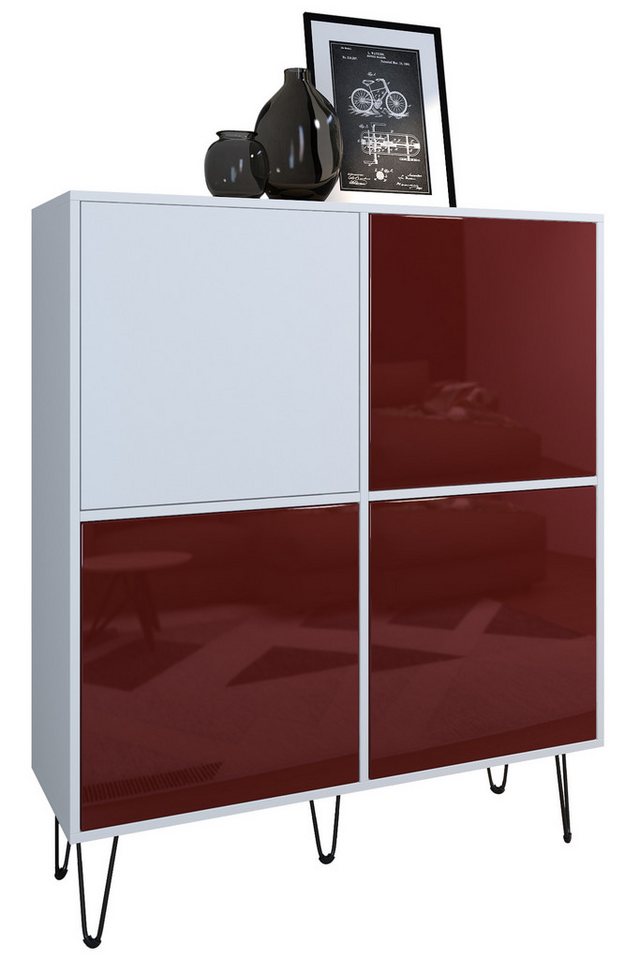 Vladon Highboard Havana V2 (Sideboard mit 4 Türen und 8 geschlossenen Fächern, Kommode Made in Germany), Weiß matt / Weiß matt (104 x 124 x 35 cm) von Vladon