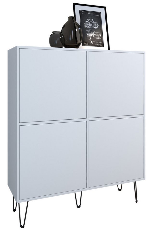 Vladon Highboard Havana V2 (Sideboard mit 4 Türen und 8 geschlossenen Fächern, Kommode Made in Germany), Weiß matt / Weiß matt (104 x 124 x 35 cm) von Vladon