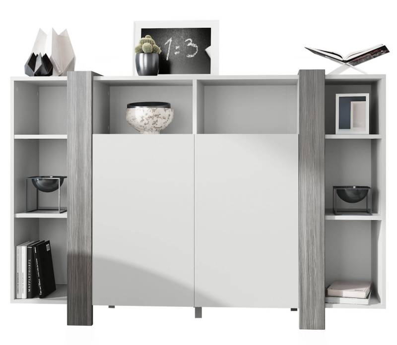 Vladon Highboard Ida V1 (Anrichte, mit 2 Türen und 8 offene Fächer), Weiß matt/Avola-Anthrazit (149 x 101 x 34 cm) von Vladon