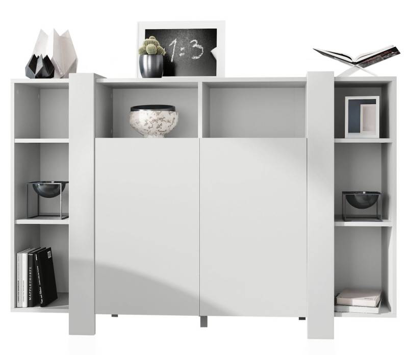 Vladon Highboard Ida V1 (Anrichte, mit 2 Türen und 8 offene Fächer), Weiß matt/Weiß matt (149 x 101 x 34 cm) von Vladon