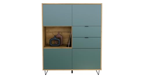 Vladon Highboard Marino, Sideboard mit 4 Türen Fjord Grün und 2 Schubladen Fjord Grün, Made in Germany, Korpus Eiche Evoke (103 x 125,5 x 37 cm) von Vladon