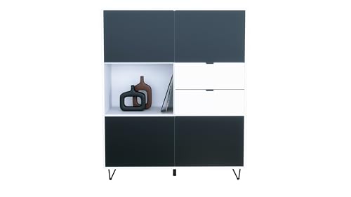 Vladon Highboard Marino, Sideboard mit 4 Türen Schwarz matt und 2 Schubladen Weiß matt, Made in Germany, Korpus Weiß matt (103 x 125,5 x 37 cm) von Vladon