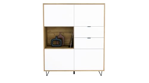 Vladon Highboard Marino, Sideboard mit 4 Türen und 2 Schubladen Weiß matt, Made in Germany, Korpus Eiche Evoke (103 x 125,5 x 37 cm) von Vladon