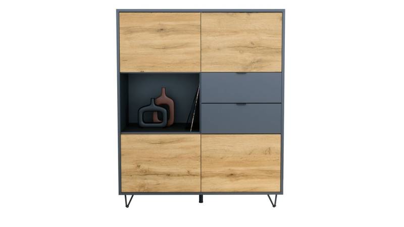 Vladon Highboard Marino V1 (Highboard mit 4 Tür Eiche Evoke, 2 Schubladen Anthrazit matt, Made in Germany), Korpus Anthrazit matt (103 x 125,5 x 37 cm) von Vladon