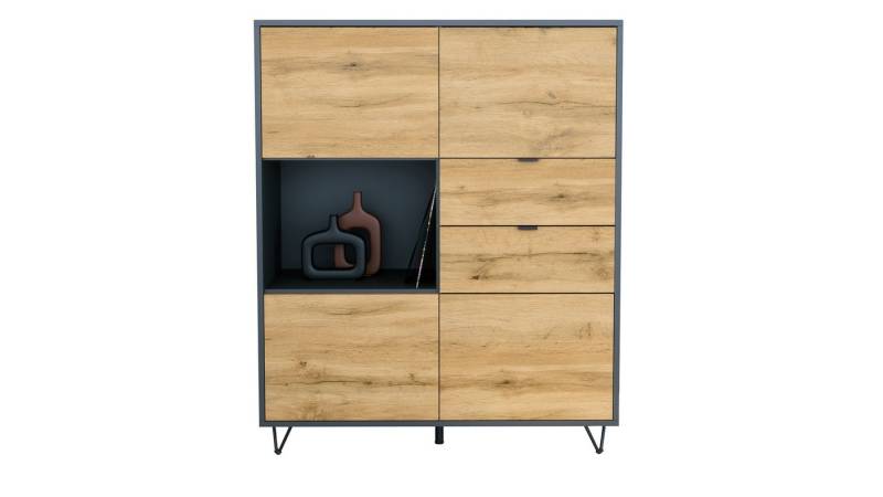 Vladon Highboard Marino V1 (Highboard mit 4 Tür Eiche Evoke, 2 Schubladen Eiche Evoke, Made in Germany), Korpus Anthrazit matt (103 x 125,5 x 37 cm) von Vladon
