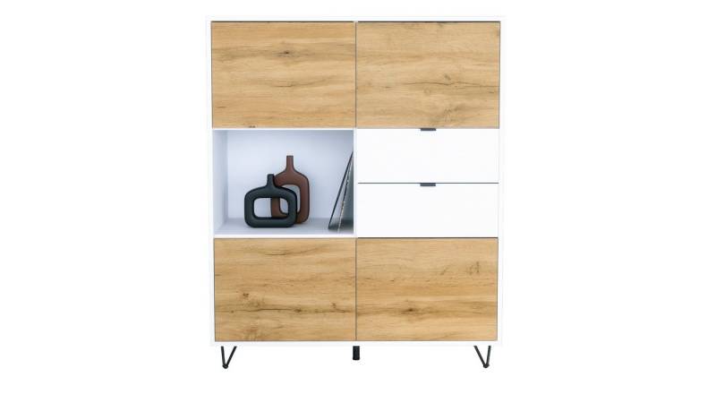 Vladon Highboard Marino V1 (Highboard mit 4 Tür Eiche Evoke, 2 Schubladen Weiß matt, Made in Germany), Korpus Weiß matt (103 x 125,5 x 37 cm) von Vladon