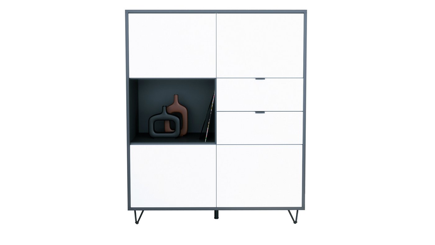 Vladon Highboard Marino V1 (Highboard mit 4 Tür Weiß matt, 2 Schubladen Weiß matt, Made in Germany), Korpus Anthrazit matt (103 x 125,5 x 37 cm) von Vladon